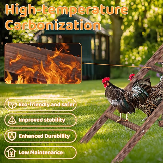Pine Wood Chicken Perch with 2 Swings & Ladder, Multi-Level Chicken Roosting Bars for Backyard Coop, Roosting Bars for 10–12 Chickens, Easy to Assemble & Clean