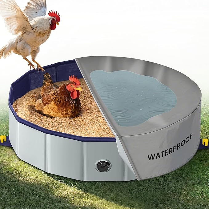 Weatherproof Cover for Chicken Dust Bath Tub Sized 32" D & 8" H, Chicken House Accessory, Keep Sand Chilli DE Or Lime Dust Dry in Rainy (Pool Not Included)