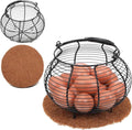 Farmhouse Wire Egg Baskets for Gathering Fresh Egg with Handle & Mat Round Metal Chicken Eggs Collecting Basket Small Metal Wire Basket Eggs Gathering Baskets Countertop Round Chicken Baskets