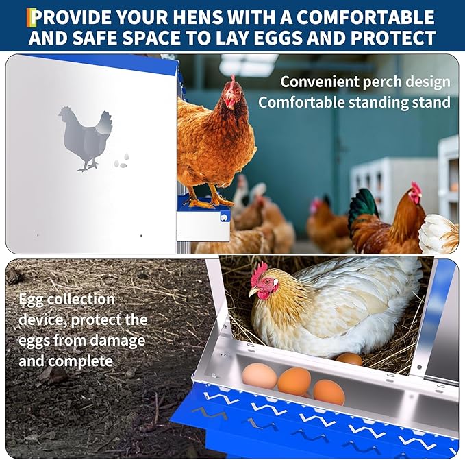 6-Panel Galvanized Steel Nesting Box for Chicken Coop - Removable Drop Tray & Ventilation - Easy Clean Laying Box for Hens, Ducks - Rustproof Design Protects Eggs