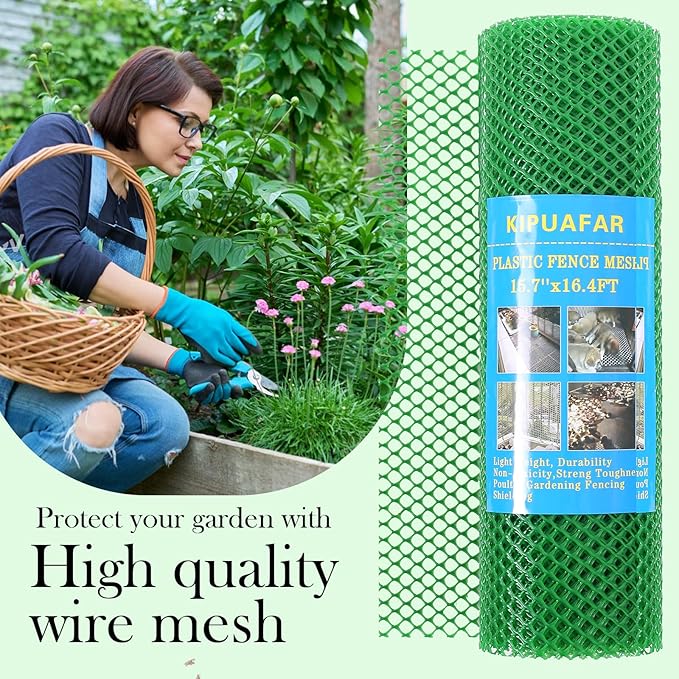 Pet Proof Barrier Net, Green Plastic Chicken Wire Mesh Fencing 15.7IN x 33FT, Balcony Cat Safety Net & Garden Snake Barrier, Heavy Duty Protection for Chicken Coops, Rabbit Hutches, Dog Kennels