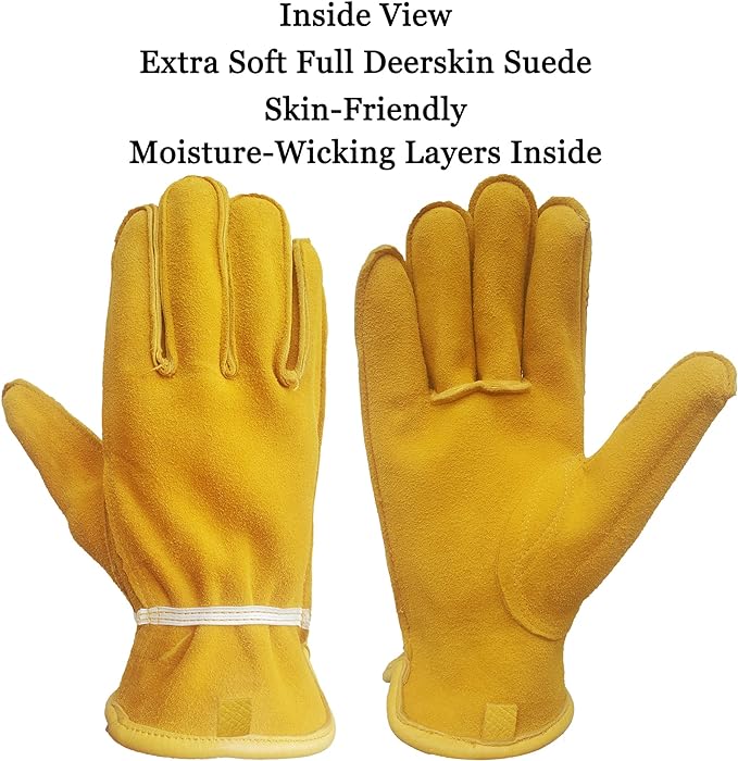 SKYDEER Full Grain Deerskin Leather Gloves for Men and Women, Extra Soft and Hands Protection, 3D Ergonomic Design (SD2210)