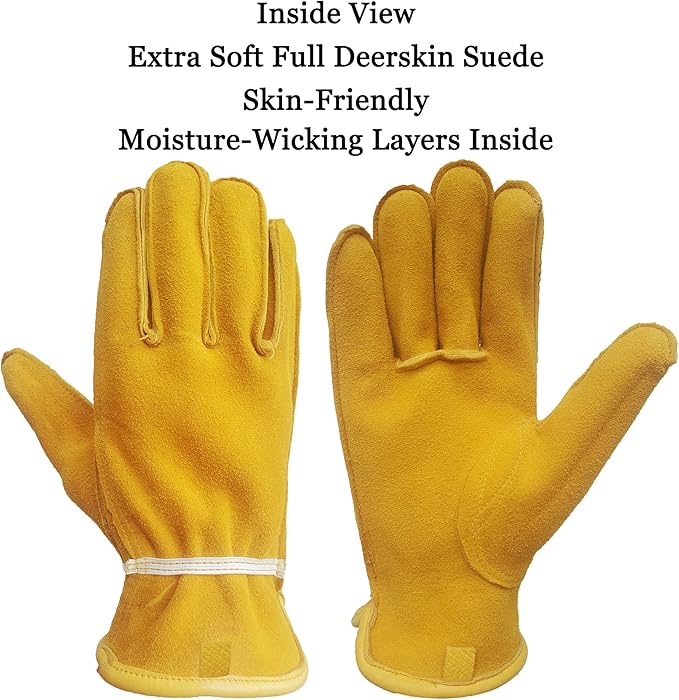 SKYDEER Full Premium Wild Elkskin Leather Work Gloves for Men, Durable for Heavy-Duty Labor, Construction, and Garden SD8826