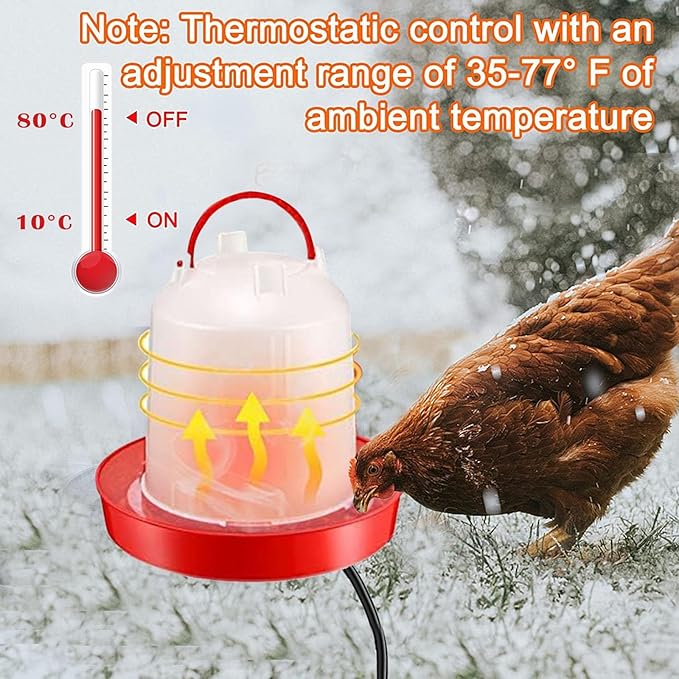 Heated Chicken Waterer, Thermostatically Controlled Heated 6L Outdoor Hanging Heated Poultry Waterer, Chicken Water Heater for Winter Chickens Duck Goose Turkey Coop (red_1pc, 11.02inch)