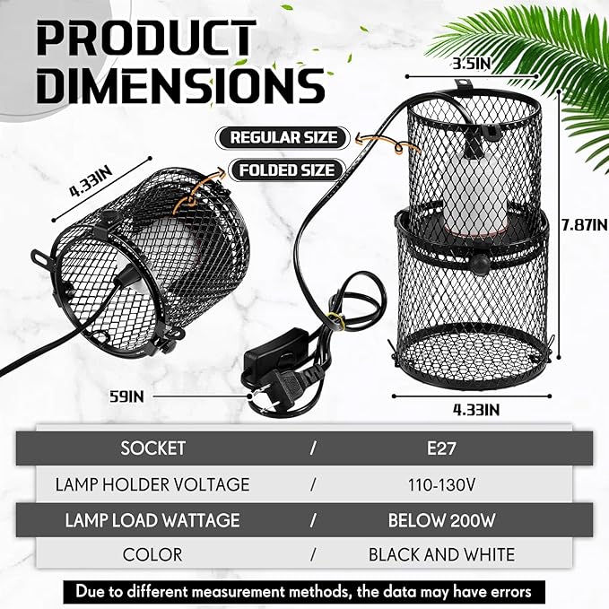 VIHOSE 2 Pcs Retractable Reptile Heat Lamp Holder Reptile Anti Scald Lampshade Ceramic Heat Emitter Heating Lamp Shade with Switch for Pet Amphibian Snakes Lizards Turtle Frogs Chicks, Without Bulb