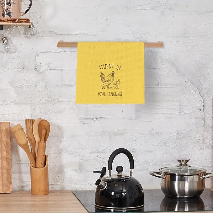 Funny Chicken YellowKitchen Dish Towels 16x24 Inch, Crazy Chicken Gifts for Chicken Mom, Fluent in Fowl Language Decorative Hand Towels Tea Towels for Farmhouse Home