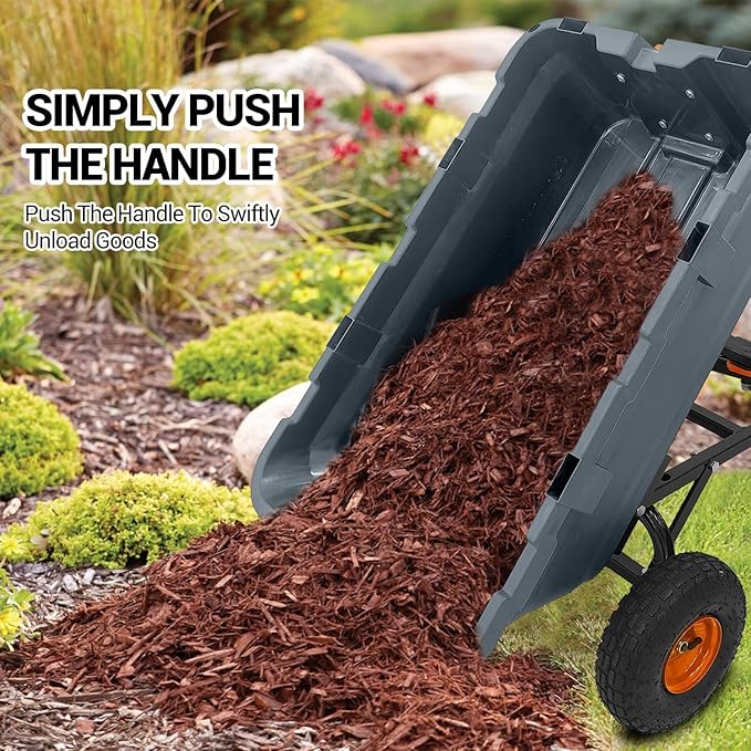 Garden Dump Cart 900 LB Heavy Duty,10" Pneumatic Tires & 180° Adjustable Handle with Quick Release, Utility Yard Wagon for Farm and Outdoor Use