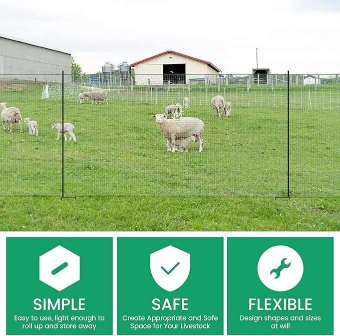 Non Electric Fence Netting 40" x100', Boundary Fence with Double Spiked Posts, Portable Poultry Fence All-Purpose Fencing for Dogs, Chickens, Ducks, Turkeys Suitable in Backyard, Garden, Farm
