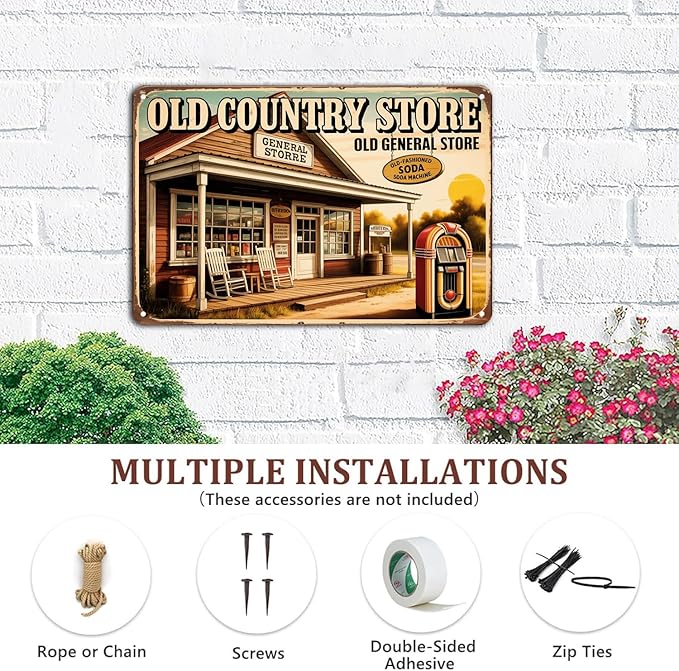 Old Country General Store tin sign Vintage Old General Store Metal Sign Print Aesthetic for Garden Yard Bar Porch Home Bedroom Kitchen Wall Decor Gift 8 x 12 in