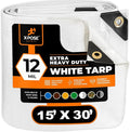 Heavy Duty White Poly Tarp 15' X 30' - Multipurpose Protective Cover - Durable, Waterproof, Weather Proof, Rip and Tear Resistant - Extra Thick 12 Mil Polyethylene - by Xpose Safety