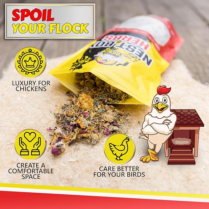 Chicken Coop Nesting Herbs - Organic Refresher and Deodorizer for Nest Boxes - Hens Accessories and Must Haves for Bedding - Poultry Enrichment Supplies and Odor Control Essentials