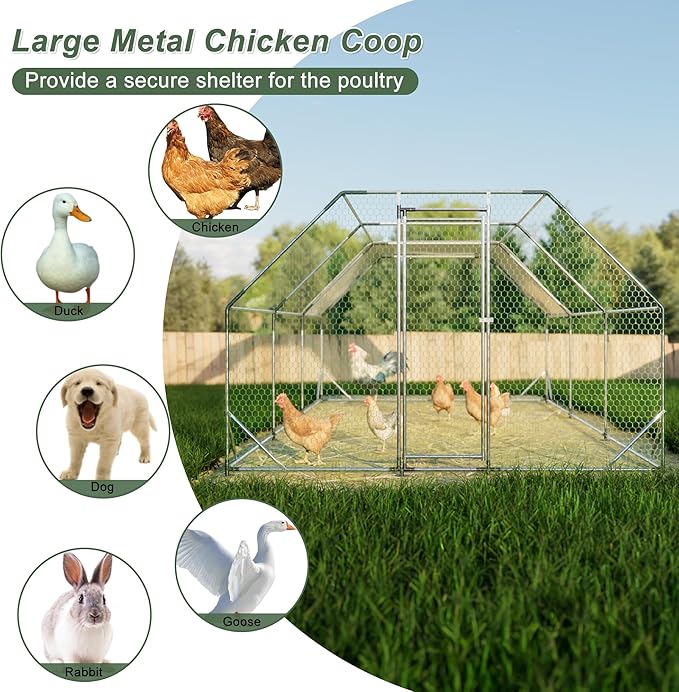 Large Metal Chicken Coop with Waterproof Cover, Walk-in Poultry Cage for 30 Chickens, Rabbits, Ducks, Outdoor Pen