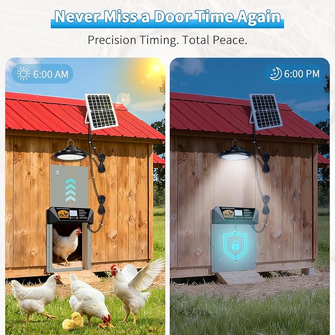 Extra Large Automatic Chicken Coop Door Solar Powered with Timer Light, 16'' × 12'' Aluminum Auto Chicken Coop Door with Timer, Remote, Anti-Pinch, Weatherproof for Chickens, Ducks & Geese
