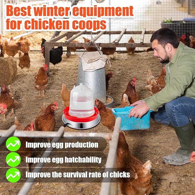6 Pcs All-in-One Chick Brooder Kit with 48W Chicken Water Heated for Winter Chick Feeder and Waterer Set Poultry Waterer Heated Base Chicken Duck Goose