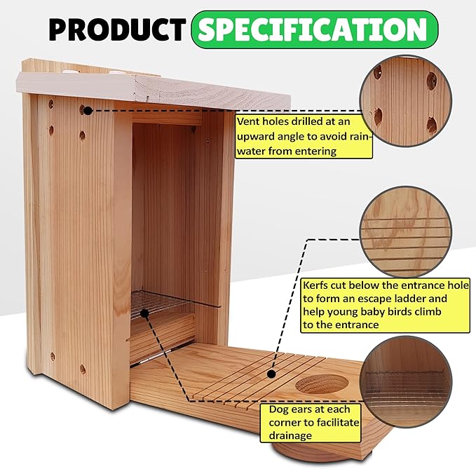Premium Cedar Bluebird House for Outside - Wooden Bird Box with White Painted Roof & Noel Guard Predator Protection - Durable Birdhouses for Outdoors & Blue Bird Nesting