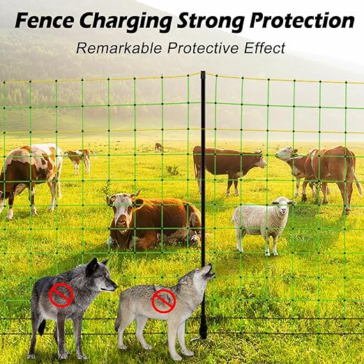 Electric Fence Netting,Livestock Neting,49.6" x 164' Portable Electric Net Fence for Goats,Sheep, Lambs,Hogs in Backyards,Farms,Ranches,Homesteads and Gardens,(14 Posts, 2 Spikes,Green)