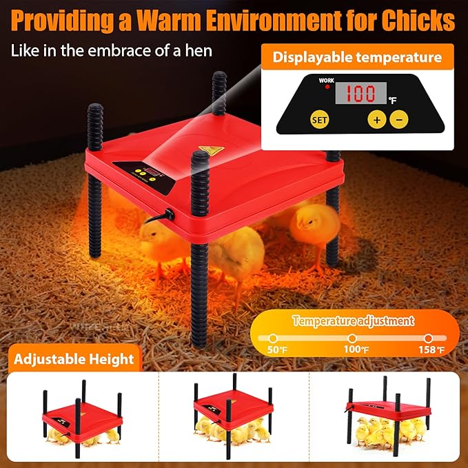 Brooder Box for Chick, 6-in-1 Chick Starter Kit, Includes Brooder Heating Plate, Baby Chicken Pen, Chicken Feeder, Waterer, Perch, Nesting Pad (Brooder Set)