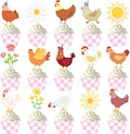 Chicken and Daisy Cupcake Toppers and Wrappers Floral Chicken Birthday Decoration 48Pcs Pink Gingham Cupcake Liners barnyard Hen Themed Cake Decor for Farm Animals Bday Baby Shower Supplies