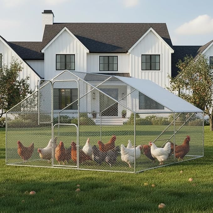 Amopatio Metal Large Chicken Coop 13x10x6FT Walk in Chickens Runs with Chicken Roosting Perch, Outdoor Chicken Pen with Security Lock and Split Door for Farm, Yard, Backyard