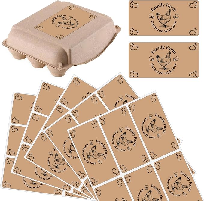 60Pcs 2" x 4" Chicken Egg Labels Rectangle Brown Self Adhesive Family Farm Egg Cartoon Stickers Packaging Tags for Box Container Business Farm Farmhouse Markets Shops Supplies