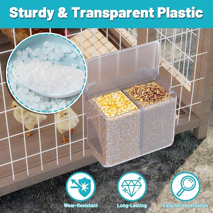 Automatic Chicken Feeder, Hanging Food Dispenser for Chicken Coop, No Waste Feeder with 2 Holes, Coop Accessories for Keep Food Dry & Keep Coop Tidy