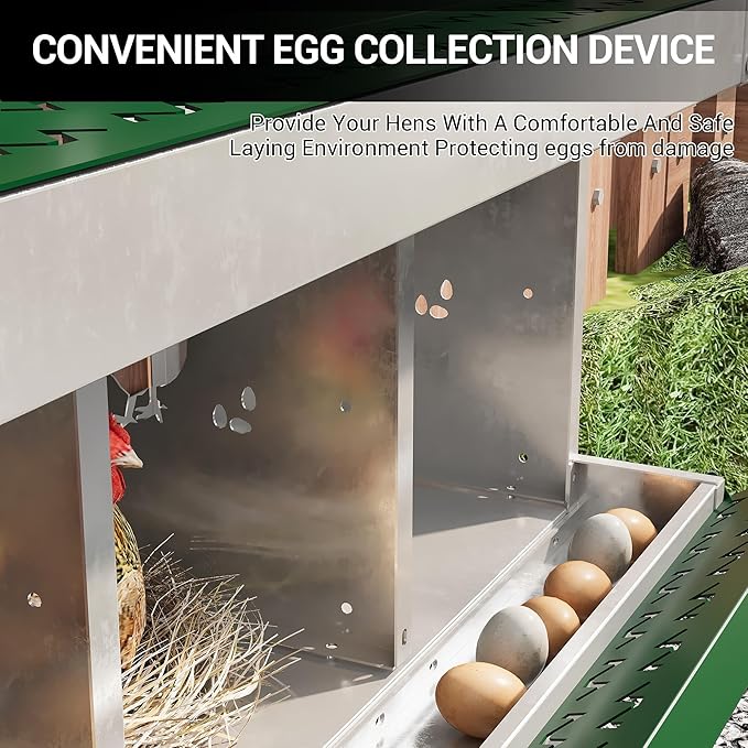 10 Hole Chicken Nesting Box, Galvanized Steel Nesting Boxes with Vented Design, Laying Nesting Boxes for Hens, Wall Mount, Green with Stand