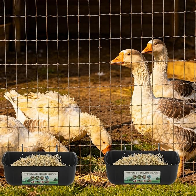 6 PCS Black Goat Feeder Hanging Pig Feeder with Clips 5 Quart Chicken Feeder Trough Poultry Feeder Hanging Goat Mineral Feeder Chicken Coop Feeder and Waters for Livestock, Pets, Poultry
