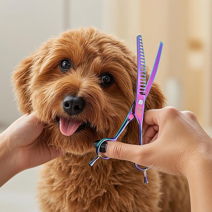 6.5" Professional Chunker Shear Twin Tail Downward Curved Pet Grooming Thinning/Blending Scissors Dog&cat Grooming Chunkers Shear (6.5 inches)