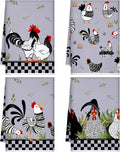 Geyoga 4 Pcs Chicken Kitchen Towels Rooster Dish Hand Towels Farm Animal Cow Vintage Rustic Tea Cloth for Spring Easter Bathroom Farmhouse Decor Gifts, 16 x 24 Inch(Fresh Color,Rooster)