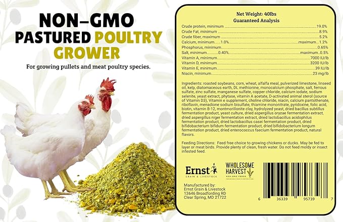 Non-GMO Pastured Poultry Grower 19% for Growing Chickens and Ducks - 40 lbs