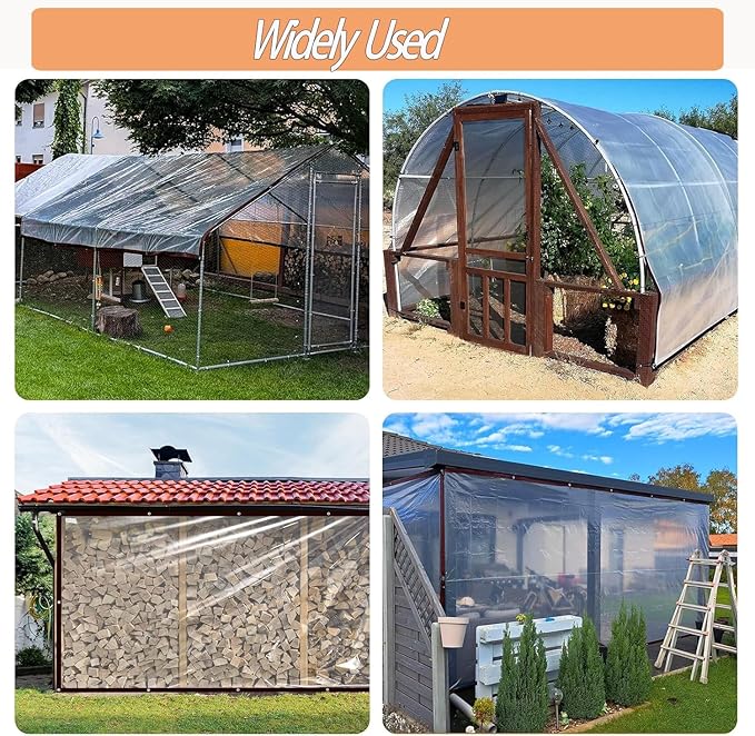 6.5 x 13.1 FT Chicken Coop Cover for Winter, Waterproof & Anti-Tear Chicken Coop Insulation with Rope, Chicken Run Sidewalls, Windproof Clear Chicken Coop Tarp for Chicken Run