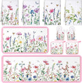 10 Pcs Wildflower Kitchen Dish Towels Rugs Oven Mitts and Pot Holders Set Farmhouse Kitchen Decor Set for Women Mom Daughter Gift Cooking Baking Grilling (Pastel Pink White)