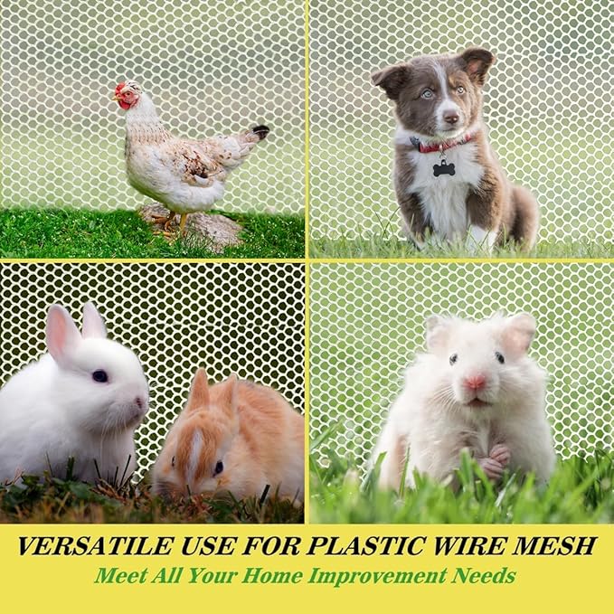 Plastic Chicken Wire Mesh Fence 15.7in x 65.6ft- Garden Fencing Poultry Fences-Animal Barrier for Dogs-DIY Crafting Mesh Netting Outdoor Indoor Use