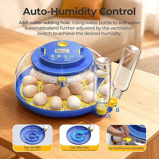 18 Egg Incubators for Hatching Eggs, 360° View with Automatic Egg Turning & Humidity Control, Built-in Egg Candler for Hatching Chicken, Duck, Goose, Quail, Ideal for Home, Classroom, Laboratory, Farm