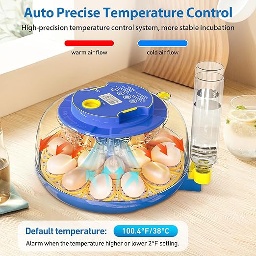 Incubators for Hatching Eggs, 18 Eggs Incubator with Automatic Egg Turning and Temperature & Humidity Control, 360° Full Viewing Eggs Candler for Hatching Chicken, Duck, Quail, Goose, Parrot