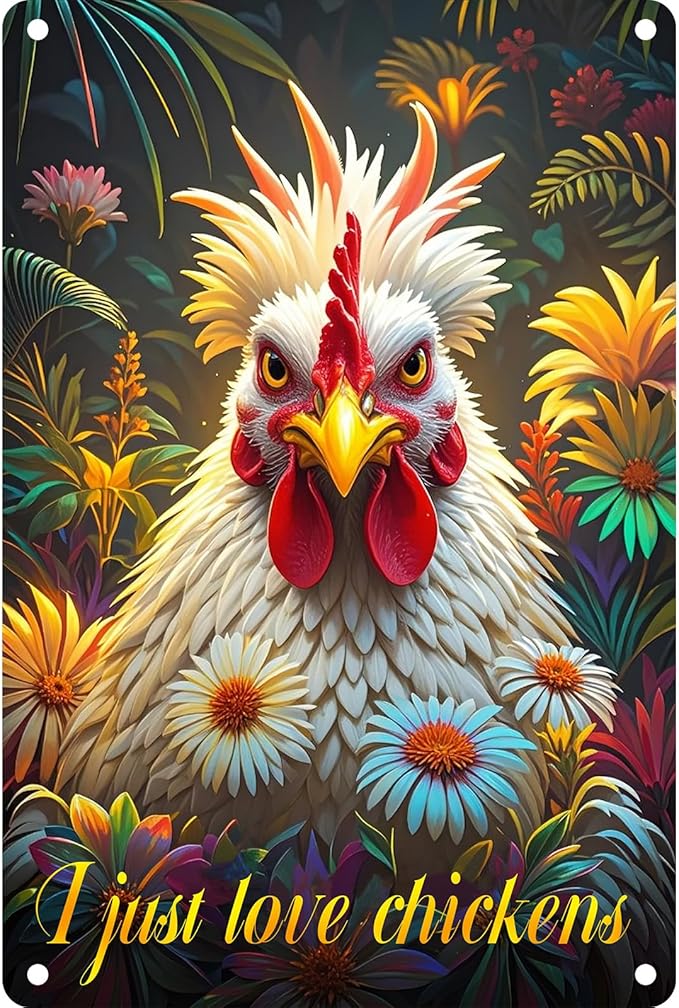 Chicken Retro Tin Sign Vintage Metal Poster Wall Art Chicken Decoration for Coops Farms Yard Home Bar Cafe Garage or Office - Thoughtful Chicken Gift Idea