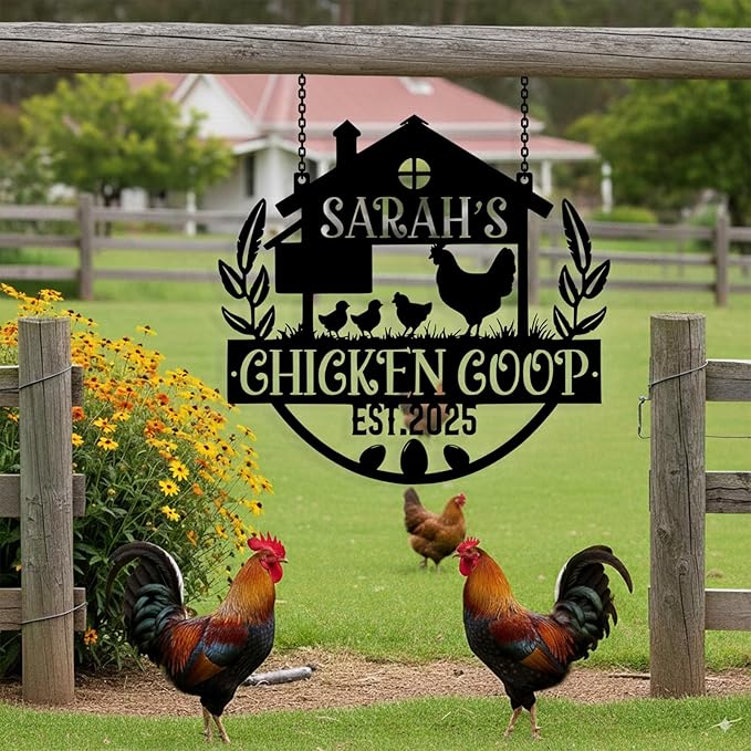 Custom Chicken Coop Metal Sign, Personalized Chicken Coop Sign for Outside, Custom Metal Hen House Farm Signs, Chickens Hen House Farmhouse Wall Art Decor