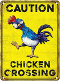 Vintage Chicken Tin Sign Caution Chicken Crossing Retro Coop Metal Sign Funny Nostalgic Rustic Wall Decor For Farmhouse Farm Outdoor Poultry House Yard Garden Kitchen Cafe 16 * 12In