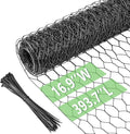 Chicken Wire 16.9 in x 393.7 in Poultry Wire Netting Hexagonal Galvanized Mesh Garden Fence Barrier for Pet Rabbit Chicken Fencing with 100 Pcs Cable Zip Ties(PVC-Coated)
