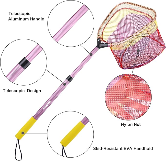 Kids Fishing Net - Telescoping Bait, Minnow, and Butterfly Net With 11.4" Depth, Handle Extends to 30" for Easy Catch and Release