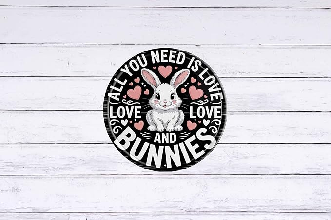 AWISZZZ Love Bunnies Metal Sign 8x8in Round Cute Plaque for Nursery Wall Decor Children's Room Gift