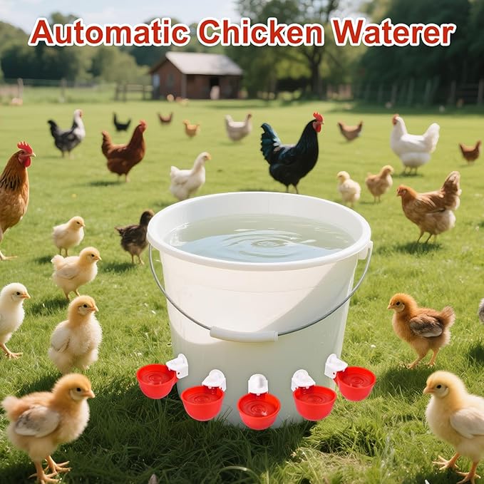 Chicken Waterer Cups, 8 Pack Red Automatics Chicken Waterer, Professional Poultry Cups Suitable for Chicks, Duck, Goose, Turkey and Bunny Various Poultry, Compatible with Various Containers