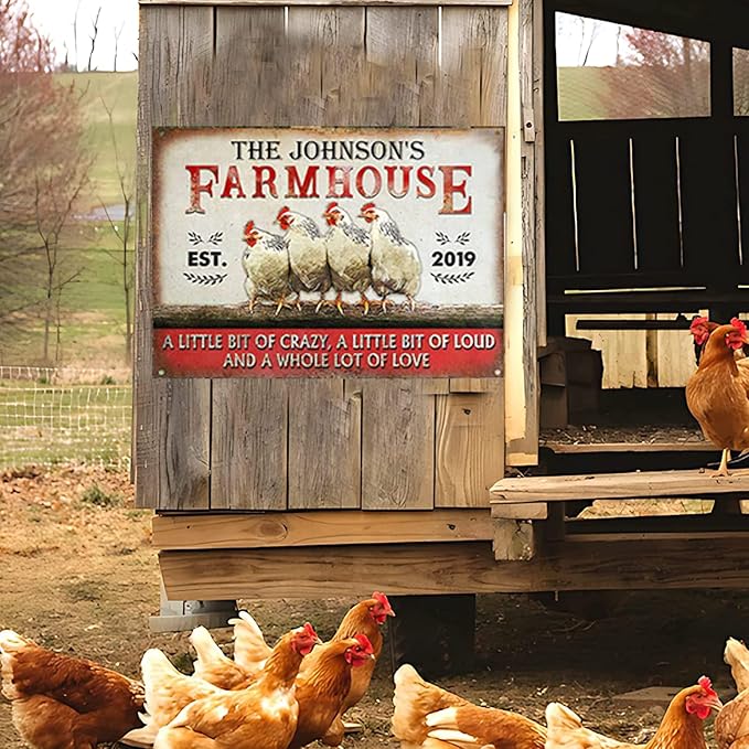Personalized Fluffy Butt Hut Chicken Coop Sign, Custom Farmhouse Metal Sign with Spoiled Hens Wall Art, Funny Backyard Chicken Decor for Coop, Barn, Farm, Rustic Vintage Style DS7