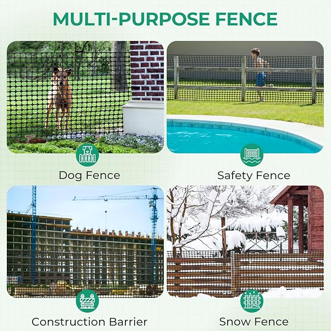 Ohuhu Plastic Garden Fence Safety Fence, 4'x50'/5.3LB Reusable Netting Plastic Mesh Fence Roll, Temporary Fencing for Animal Barrier Construction Snow Fence Poultry Rabbits Chicken Dogs Deer