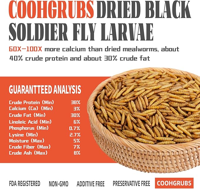 Black Soldier Fly Larvae for Chickens – 100% Natural Non-GMO Grubs, 85X More Calcium Than Dried Mealworms – Clean, Nutritious & Delicious High-Protein Poultry & Bird Treats, 2-lb Box