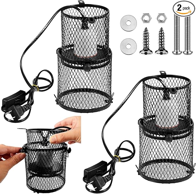 VIHOSE 2 Pcs Retractable Reptile Heat Lamp Holder Reptile Anti Scald Lampshade Ceramic Heat Emitter Heating Lamp Shade with Switch for Pet Amphibian Snakes Lizards Turtle Frogs Chicks, Without Bulb