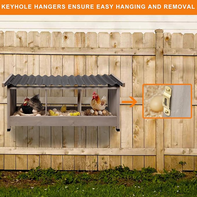 38" L Chicken Nesting Boxes,3 Holes Wooden Chicks Laying Boxes with PVC Roof,Chicks Brooder Box for Laying Eggs for Hens Chicken Duck,Grey
