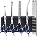 Gimars Titanium Coated Professional 6 in 1 4CR Stainless Steel Dog Grooming Scissors with Safety Round Tip, Heavy Duty Pet Grooming Scissor for Dogs, Cats and Other Animals