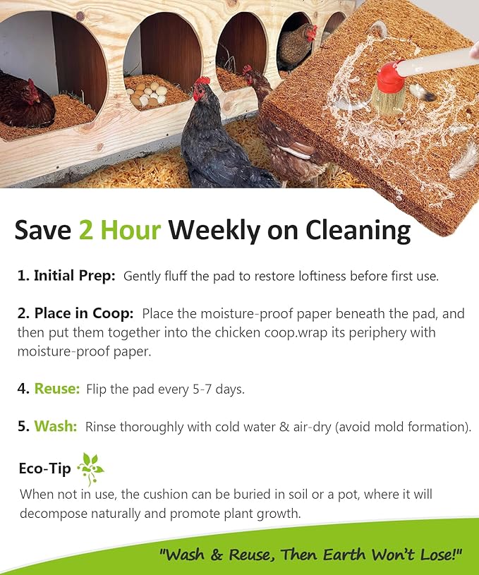 Reusable Washable Chicken Nesting Pads, 3X-Thick Nest Box Pads with Cleaning Brush, 12"x12" Chicken Coop Bedding for Laying Hens, Biodegradable Nesting Boxes Accessories (7 Pads + 1 Brush)