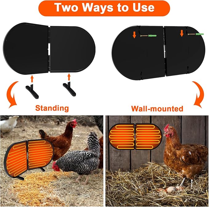 Large Chicken Coop Heater for Winter, 220 Watts Foldable Heat Chicken Heater, Waterproof Radiant Chicks Heaters for Coop, Heater with 2 Heating Plates for Chick Kitten Puppy Pets Animals